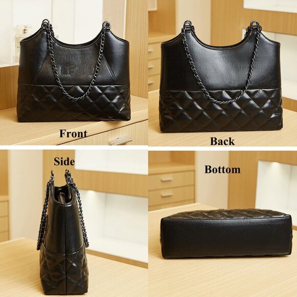 Women's Handbags Quilted Tote Bag for Women Handbags and Purses Black Purse Top - Picture 5 of 6
